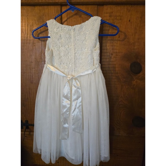 POPATU Girls Ivory Floral Lace Tulle Flower Girl Party Dress Size 8 White - Picture 3 of 8